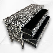 Moghul Flower Bone Inlay 2 Drawer Chest Black 3