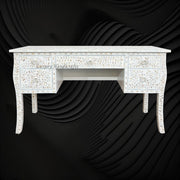Mother of Pearl Inlay Curved 5 Drawer Floral Desk White 6