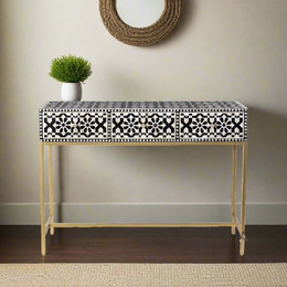 Moroccan Bone Inlay 3 Drawer Console Black