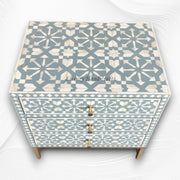 Moroccan Bone Inlay 3 Drawer Nightstand Rain Grey 1