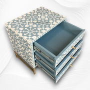 Moroccan Bone Inlay 3 Drawer Nightstand Rain Grey 2