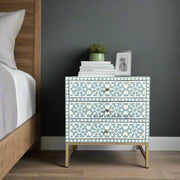 Moroccan Bone Inlay 3 Drawer Nightstand Rain Grey