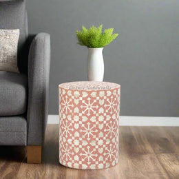 Moroccan Bone Inlay Round Side Table Orange