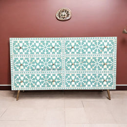 Bone Inlay Dresser Moroccan 6 Drawers Mint Green