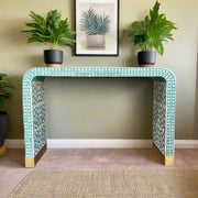 Moroccan MOP Inlay Waterfall Console Table Green