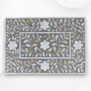 Mother Of Pearl Inlay Floral 2 Drawer Bedside Dark Grey