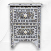 Mother Of Pearl Inlay Floral 2 Drawer Bedside Dark Grey