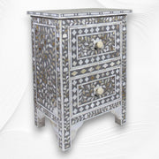 Mother Of Pearl Inlay Floral 2 Drawer Bedside Dark Grey