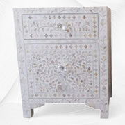 Mother Of Pearl Floral Inlay Large Drawer Bedside White
