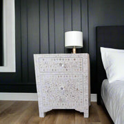 Mother Of Pearl Floral Inlay Large Drawer Bedside White