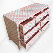 Mother of Pearl Inlay 7 Drawer Checkerboard Dresser Pink 2