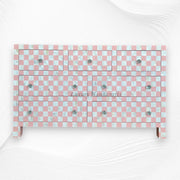 Mother of Pearl Inlay 7 Drawer Checkerboard Dresser Pink 5