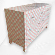 Mother of Pearl Inlay 7 Drawer Checkerboard Dresser Pink 1