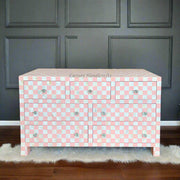Mother of Pearl Inlay 7 Drawer Checkerboard Dresser Pink