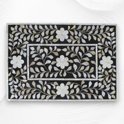 Mother Of Pearl Inlay Floral 2 Drawer Bedside Black