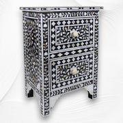 Mother Of Pearl Inlay Floral 2 Drawer Bedside Black