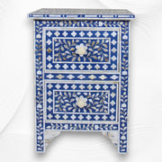 Mother Of Pearl Inlay Floral 2 Drawer Bedside Blue