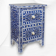 Mother Of Pearl Inlay Floral 2 Drawer Bedside Blue