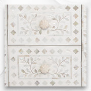 Mother of Pearl Inlay Floral 2 Drawer Bedside White
