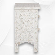 Mother of Pearl Inlay Floral 2 Drawer Bedside White