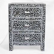 Mother Of Pearl Inlay Floral 3 Drawer Bedside Black