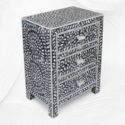Mother Of Pearl Inlay Floral 3 Drawer Bedside Black