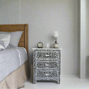 Mother Of Pearl Inlay Floral 3 Drawer Bedside Black