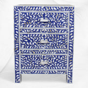 Mother Of Pearl Inlay Floral 3 Drawer Bedside Blue