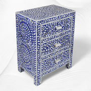 Mother Of Pearl Inlay Floral 3 Drawer Bedside Blue