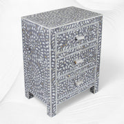 Mother Of Pearl Inlay Floral 3 Drawer Bedside Grey