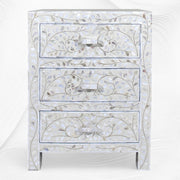 Mother Of Pearl Inlay Floral 3 Drawer Bedside Ivory