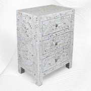 Mother Of Pearl Inlay Floral 3 Drawer Bedside Ivory