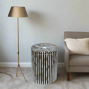 Mother Of Pearl Inlay Stripe Side Table Black 1