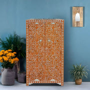 Mother of Pearl Inlay Wardrobe Floral Orange 2 Door