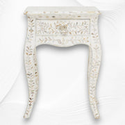 Mother of Pearl Inlay Curved Leg Table White 5