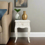 Mother of Pearl Inlay Curved Leg Table White1