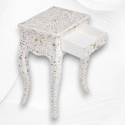Mother of Pearl Inlay Curved Leg Table White 3