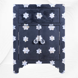 Mother Of Pearl Star 1 Drawer 2 Door Bedside Table Black