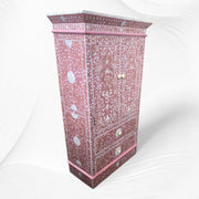 Mother of Pearl Inlay Almirah Floral 2 Door 2 Drawer Pink 1