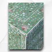 Mother of Pearl Inlay Floral Chest of Four Drawers Mint Green 3