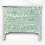 Mother of Pearl Inlay Floral Chest of Four Drawers Mint Green 4