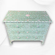 Mother of Pearl Inlay Floral Chest of Four Drawers Mint Green 1
