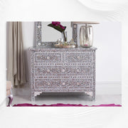 Mother Of Pearl Inlay Floral Chest Of Four Drawers Grey