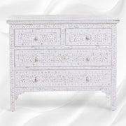 Mother Of Pearl Inlay Floral Chest Of Four Drawer White 3