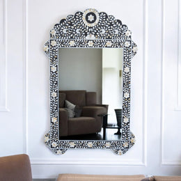 Black Mother Of Pearl Inlay Floral Circle Mirror