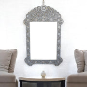 Grey Mother Of Pearl Inlay Floral Circle Mirror