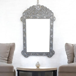 Grey Mother Of Pearl Inlay Floral Circle Mirror