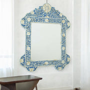 Blue Mother Of Pearl Inlay Floral Circle Mirror
