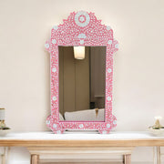 Pink Mother Of Pearl Inlay Floral Circle Mirror