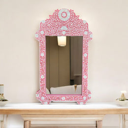 Pink Mother Of Pearl Inlay Floral Circle Mirror